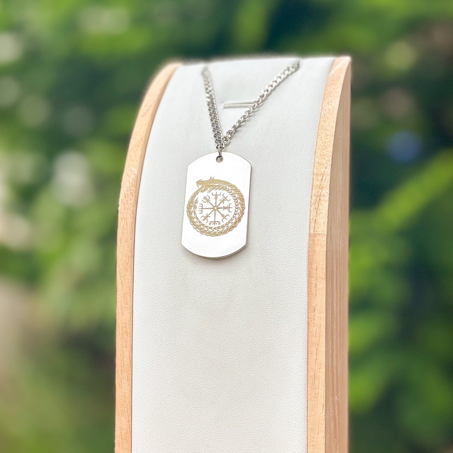 Ouroboros in vegvisir soldier tag necklace - Stainless steel