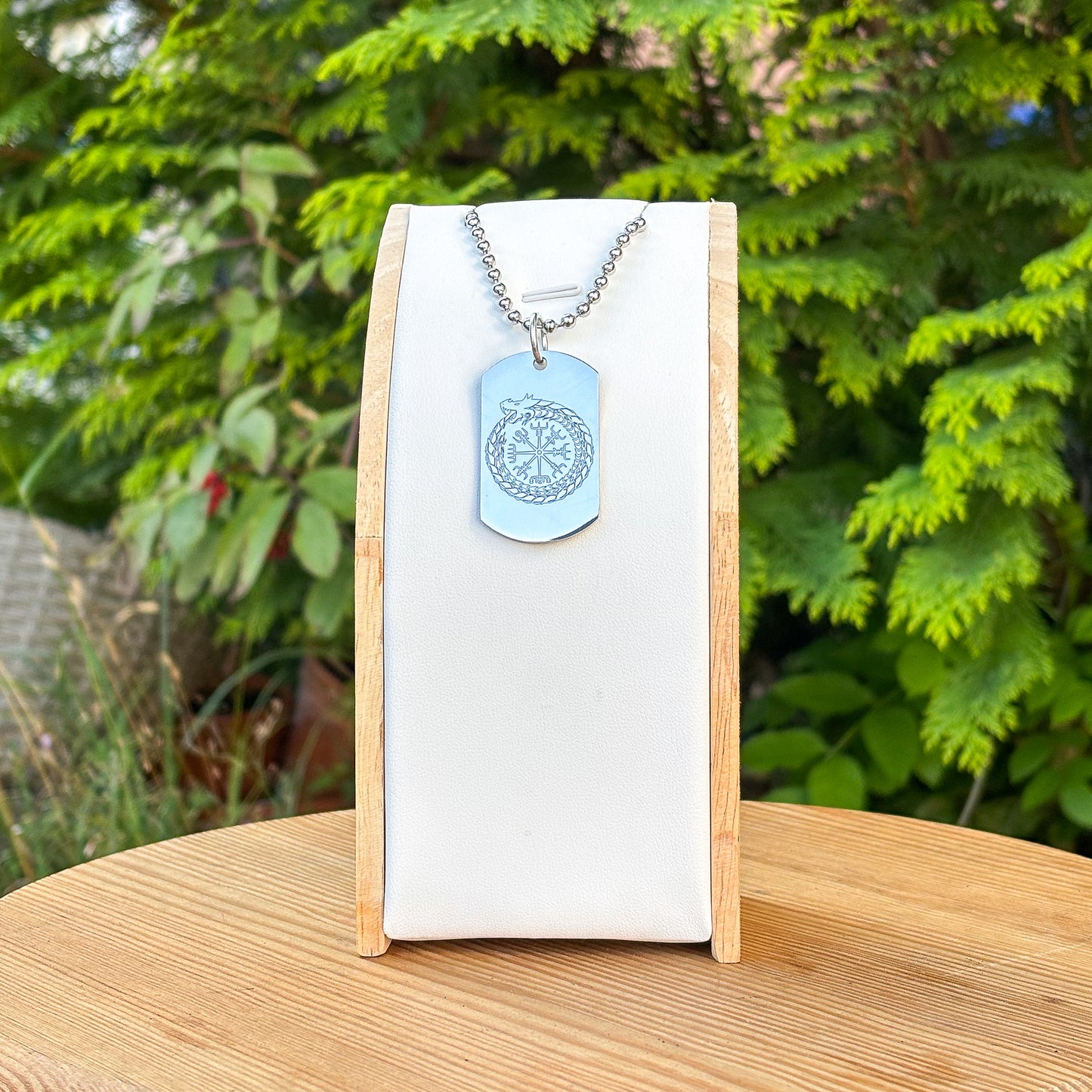Ouroboros in vegvisir soldier tag necklace - Stainless steel