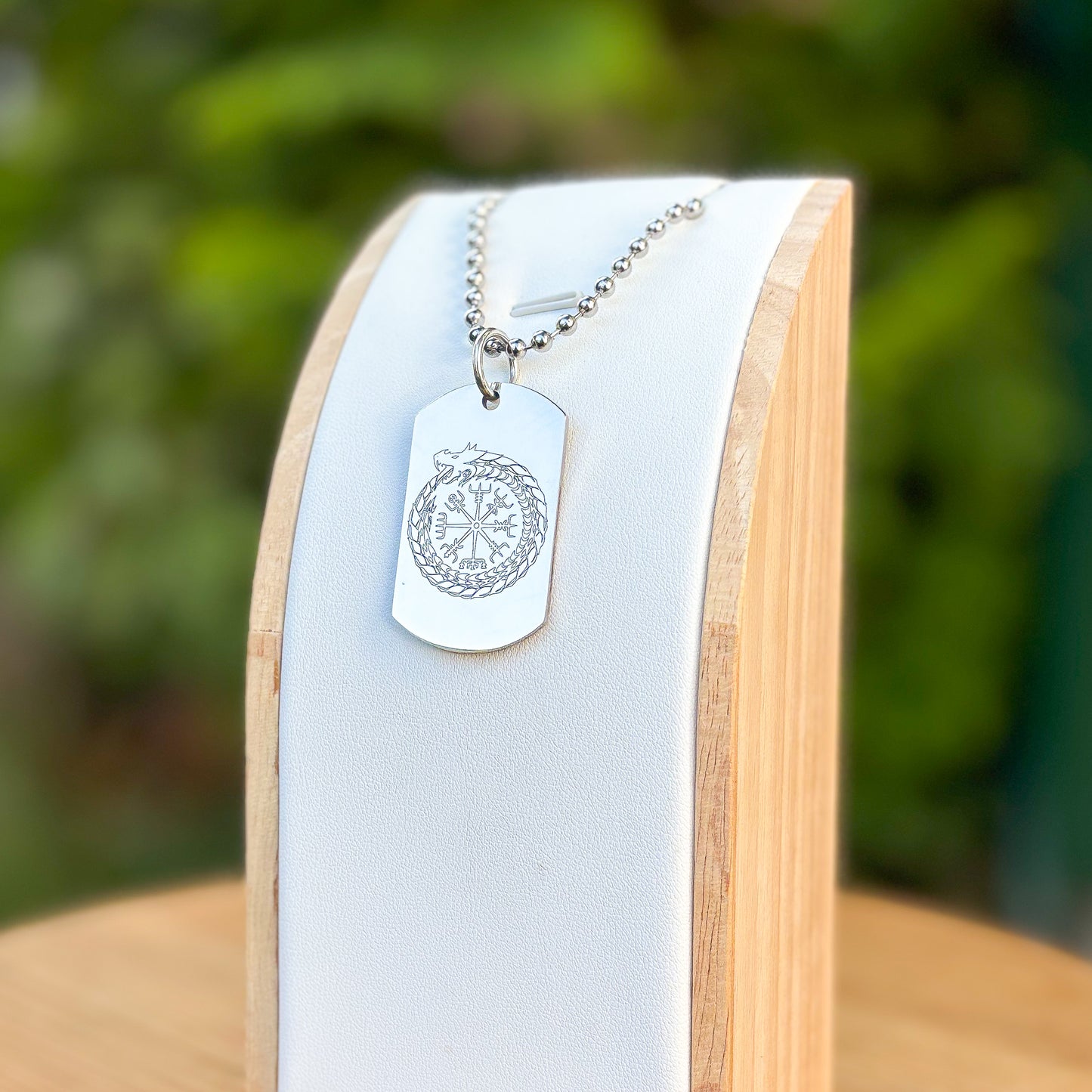 Ouroboros in vegvisir soldier tag necklace - Stainless steel