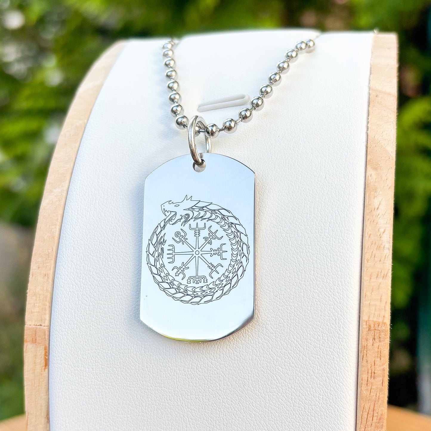 Ouroboros in vegvisir soldier tag necklace - Stainless steel