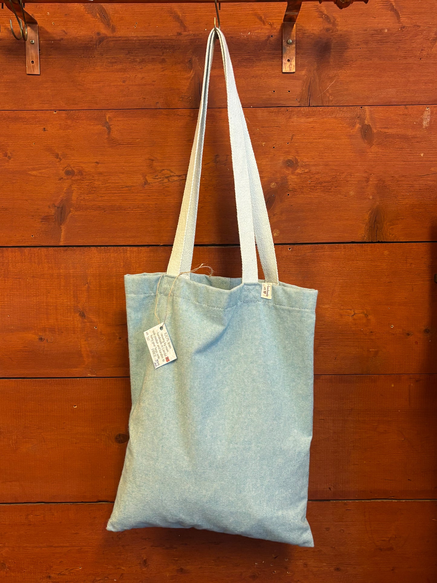 Blue linen tote hand bag