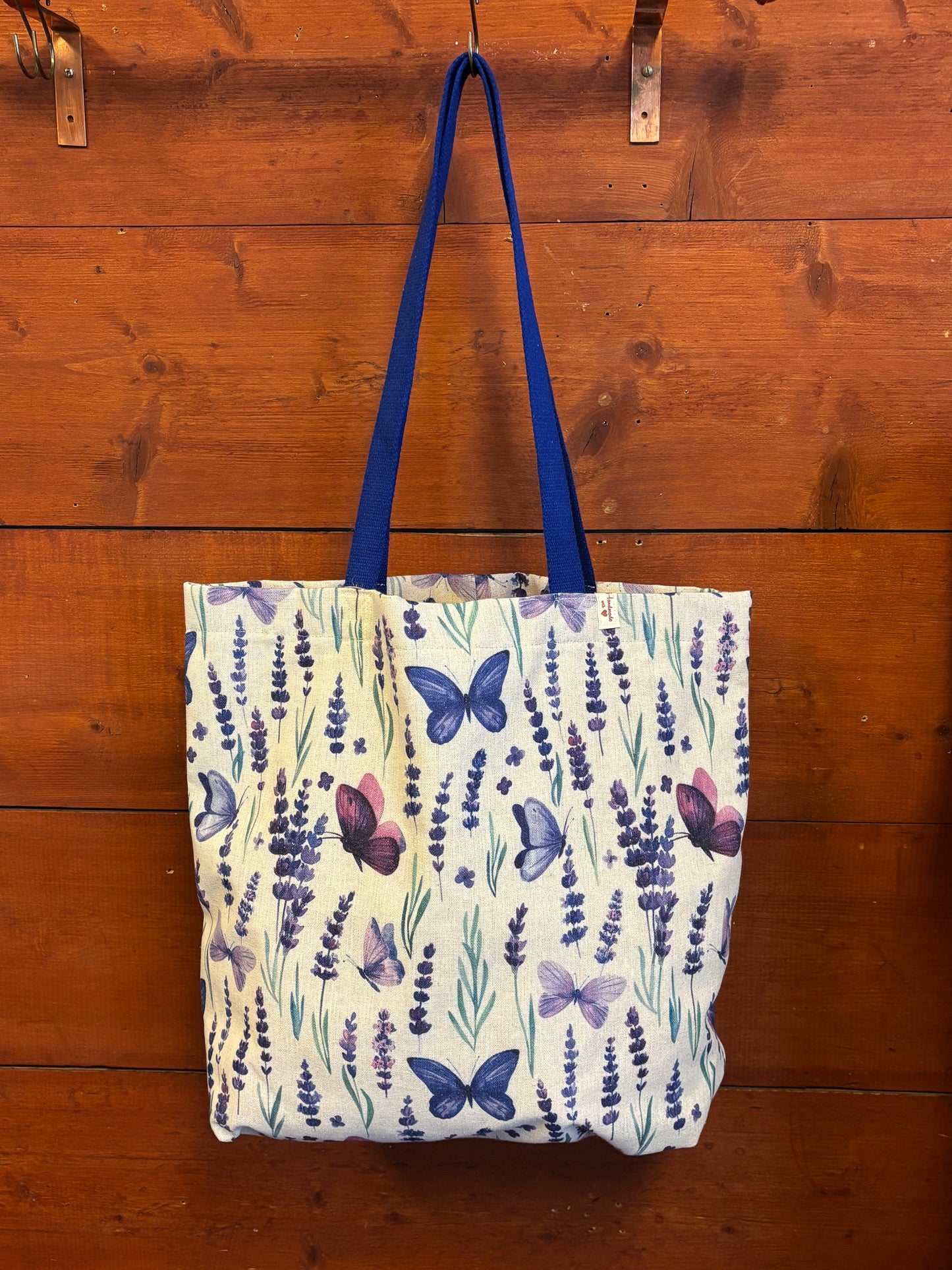Lavender & butterflies floral tote hand bag large