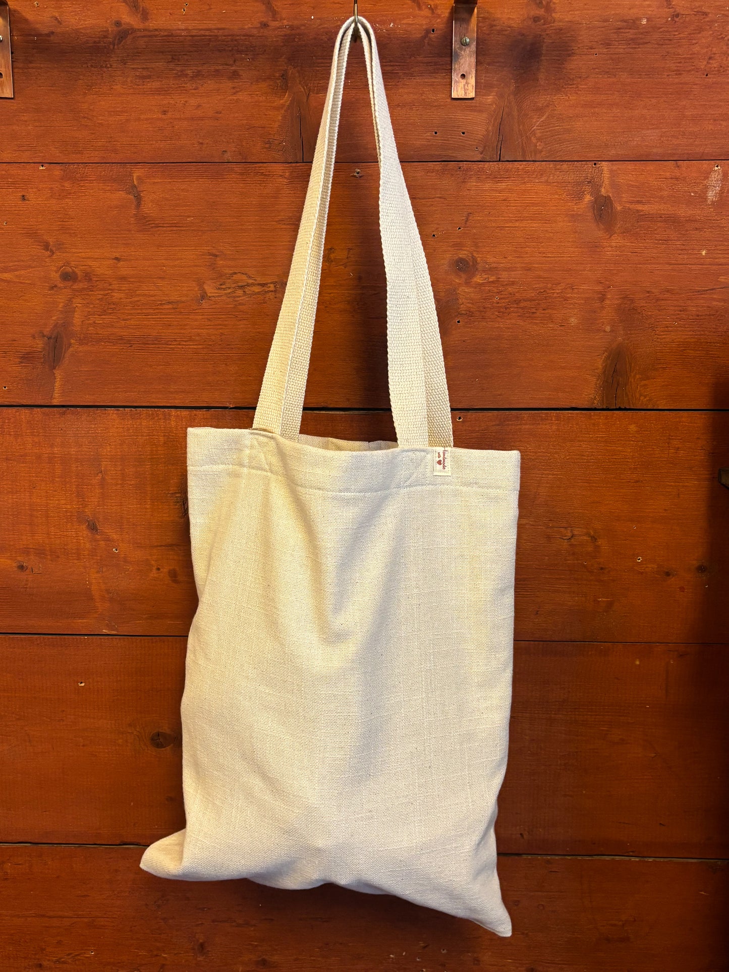 Beige linen tote hand bag