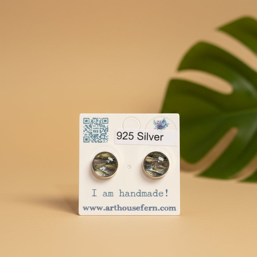 Flower filled studs 925 silver bezels 10mm RESIN SALE