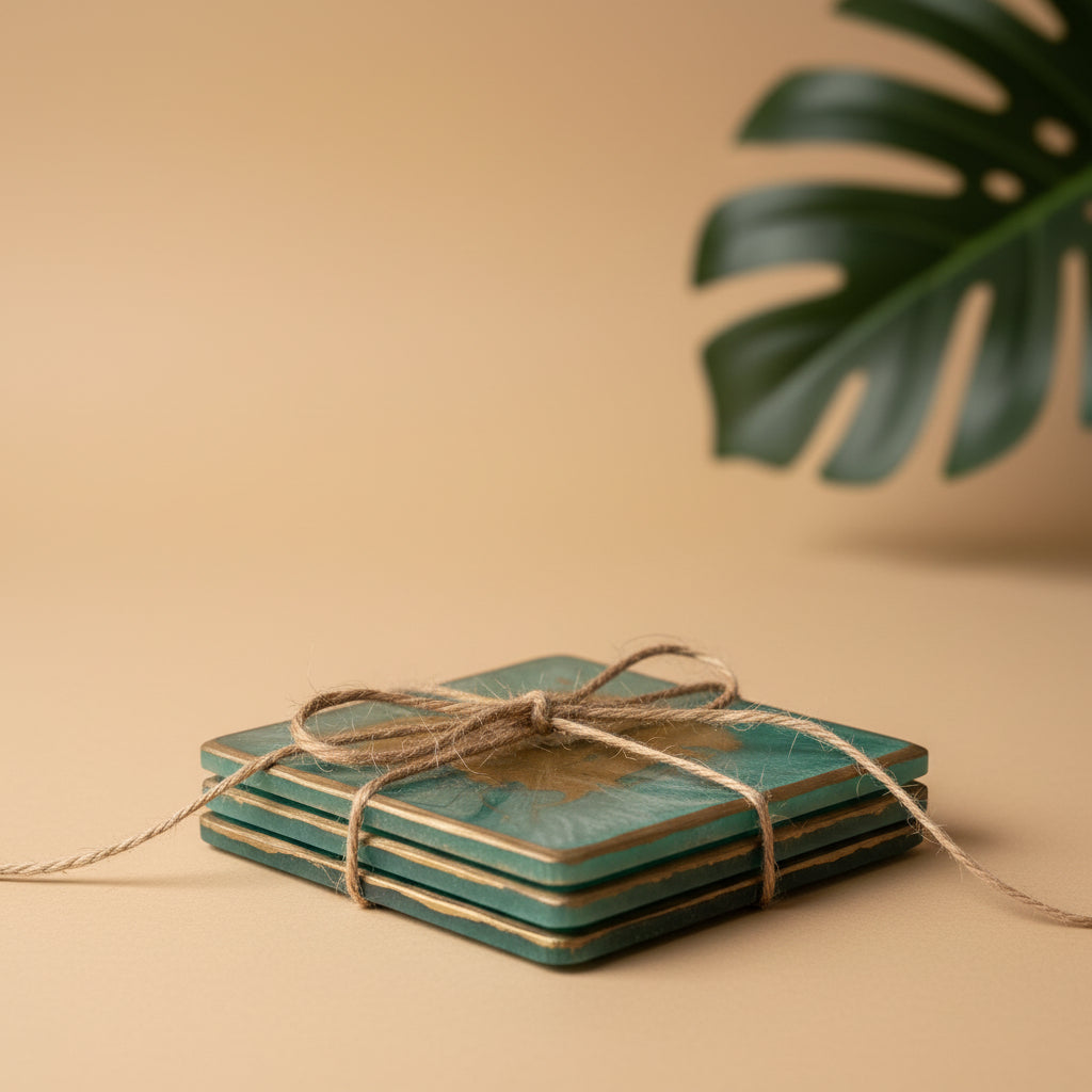 Set of 2 Aqua and gold coasters RESIN SALE