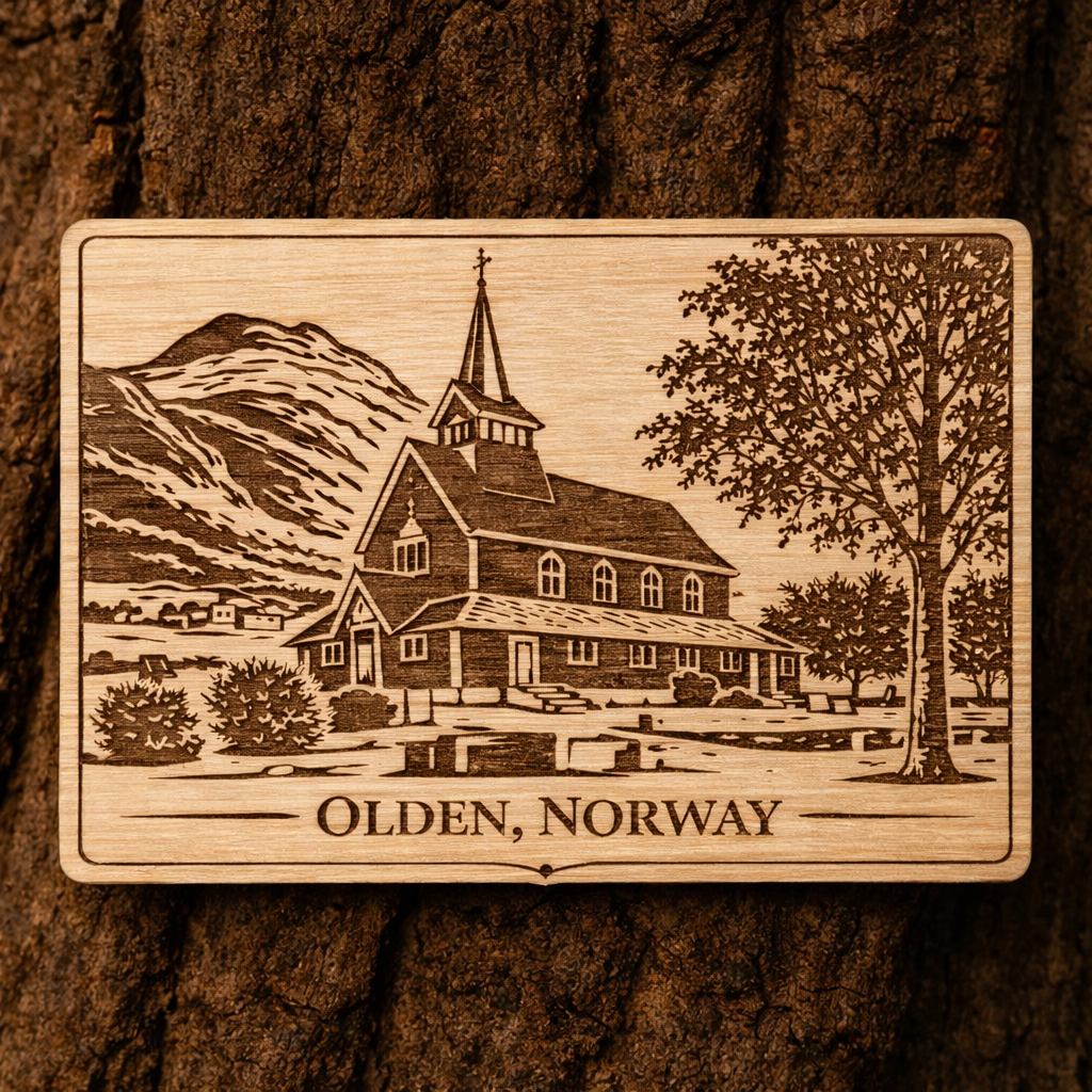 Olden church 55x42mm wooden magnet