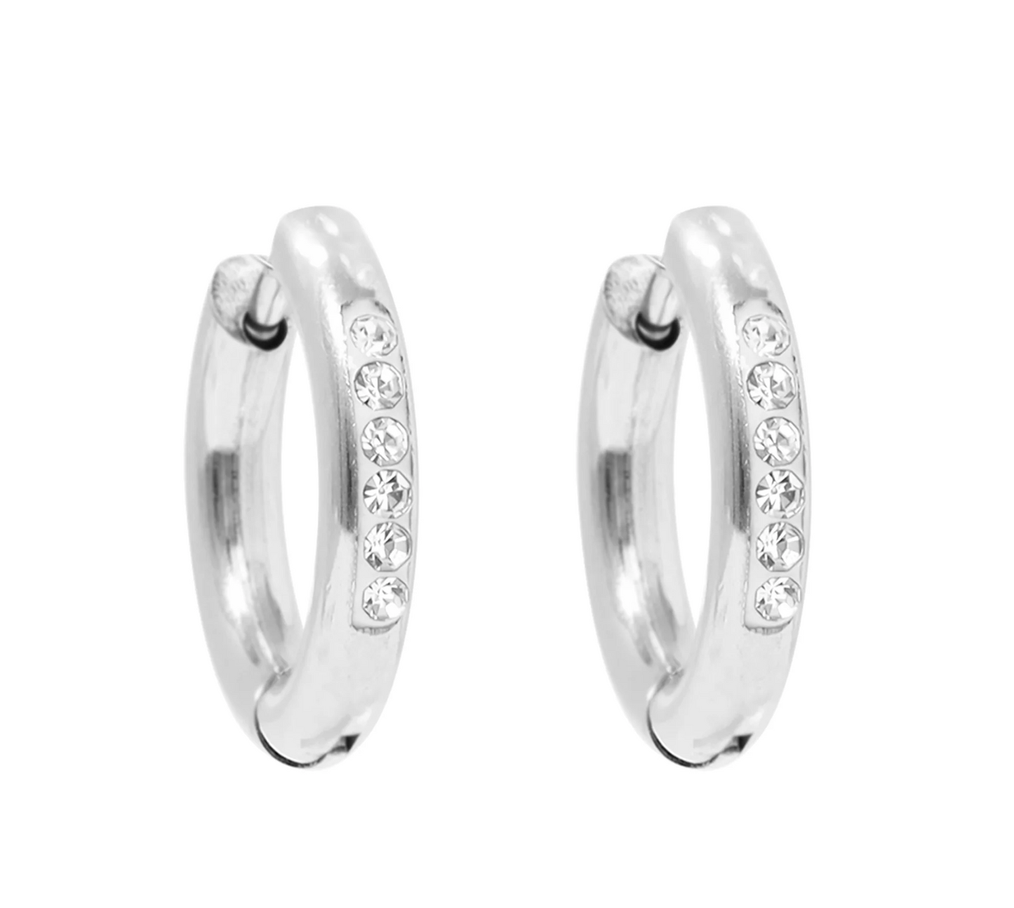 Zirconia stones Huggie Hoop Earrings-316L surgical-grade stainless steel