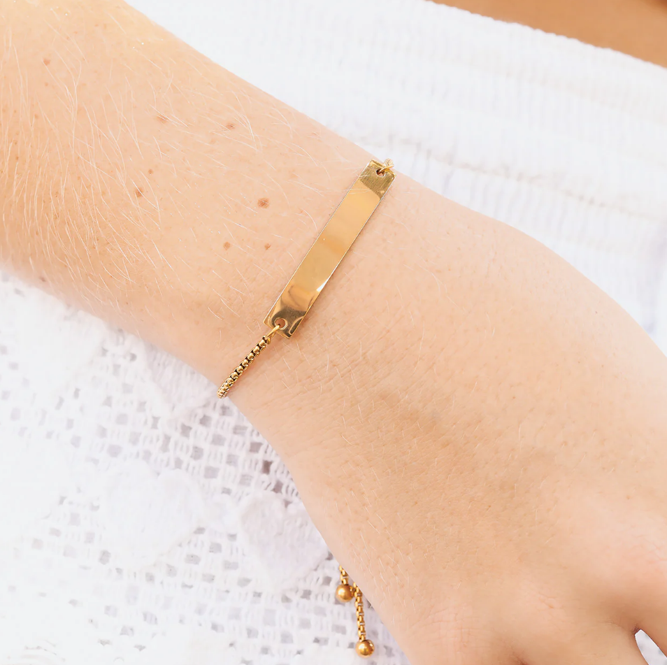 Bracelet with curved bar CUSTOM TEXT Rope chain Stainless Steel