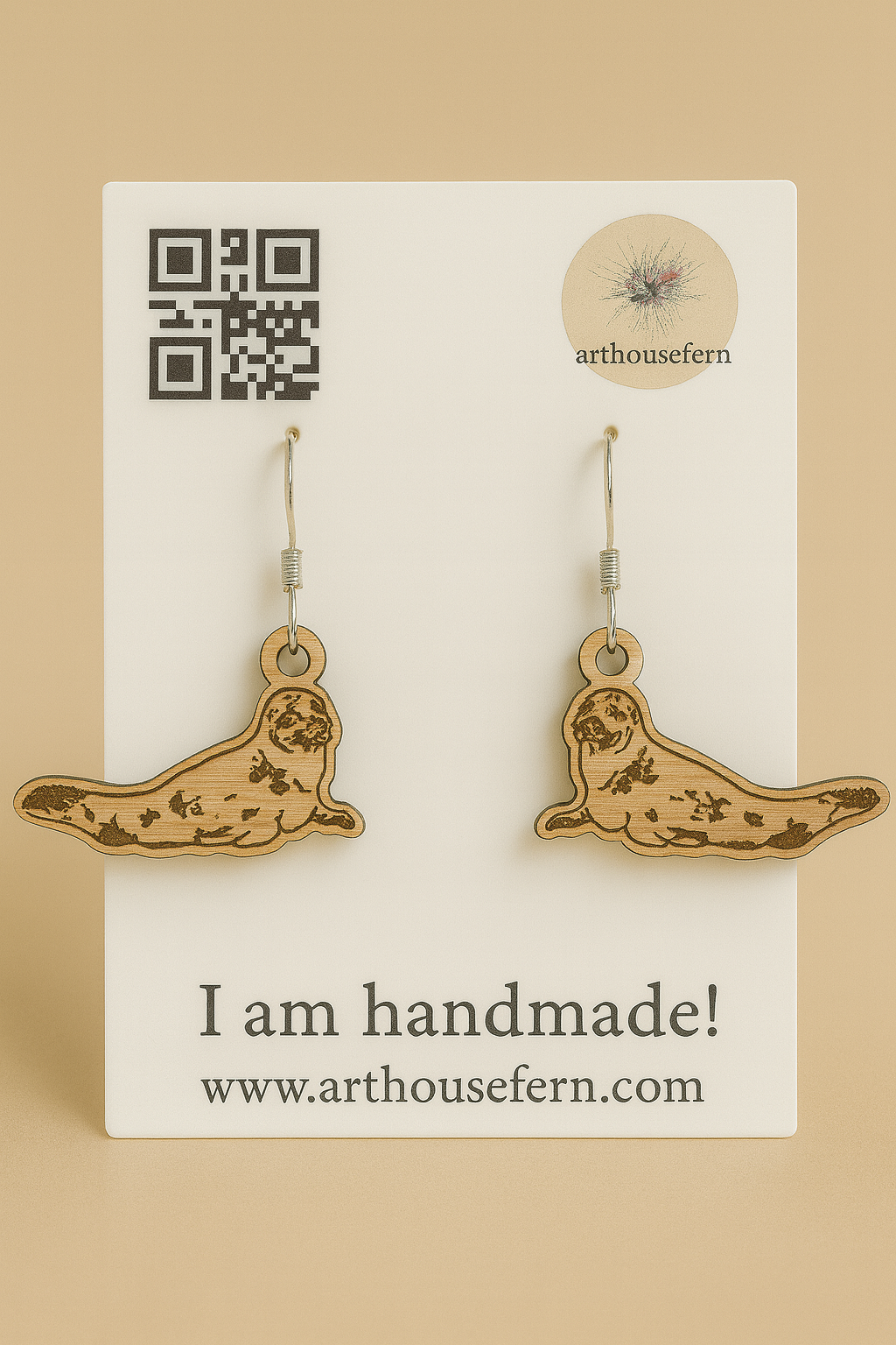 Seals laying down 33x18mm wooden earrings 925 silver wires