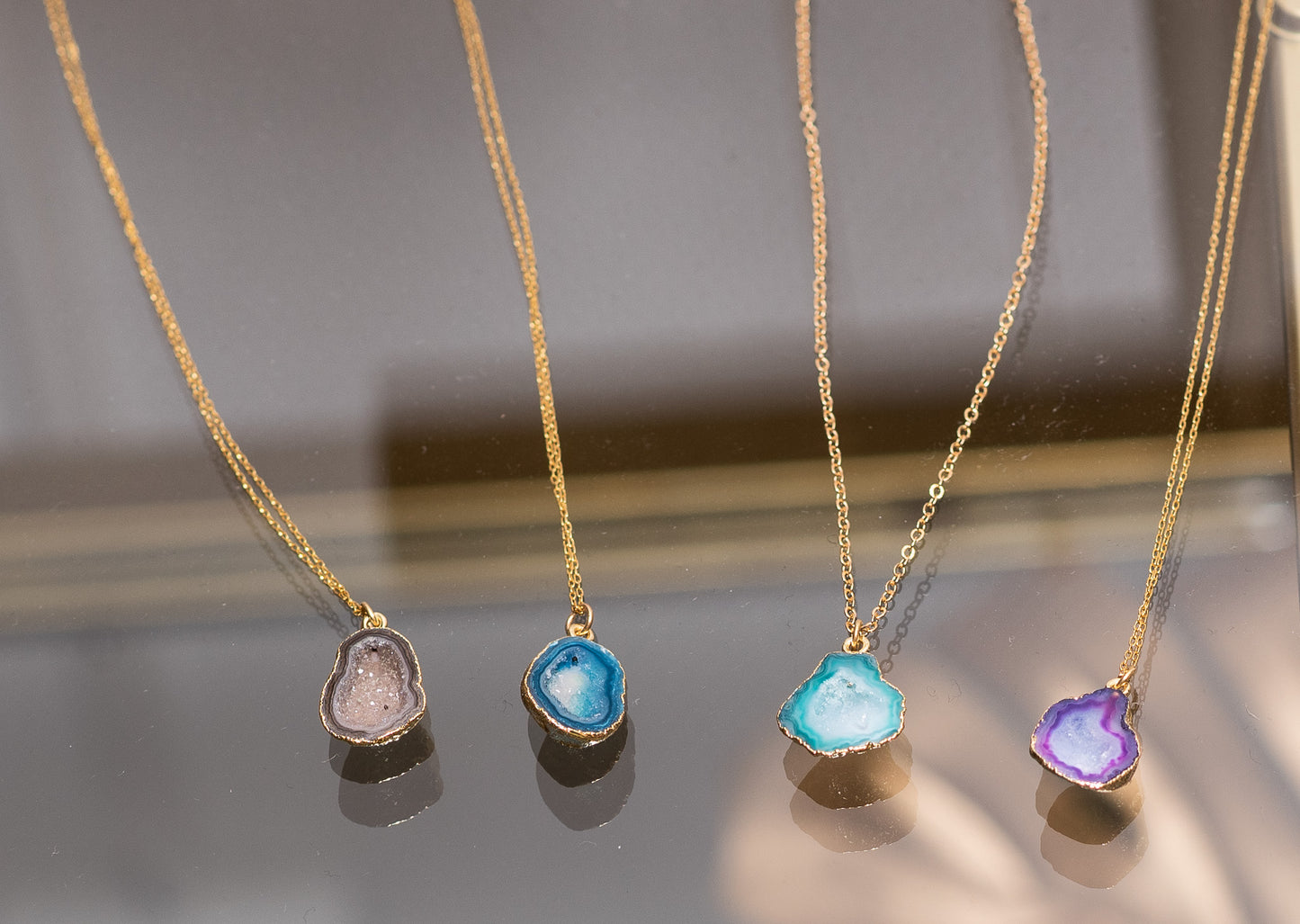 Agate stone slab necklace gold SS 45cm