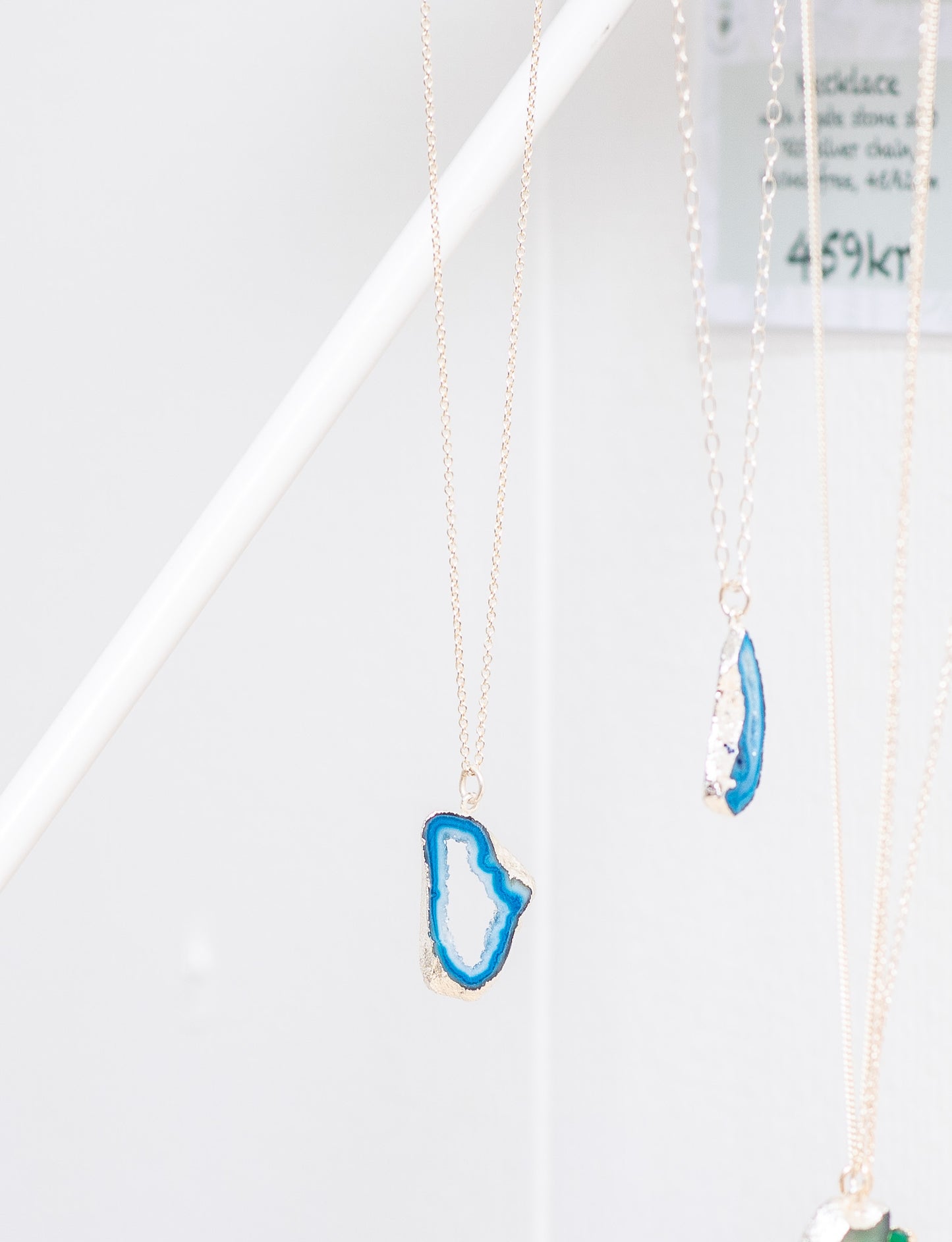 Agate stone slab necklace aqua