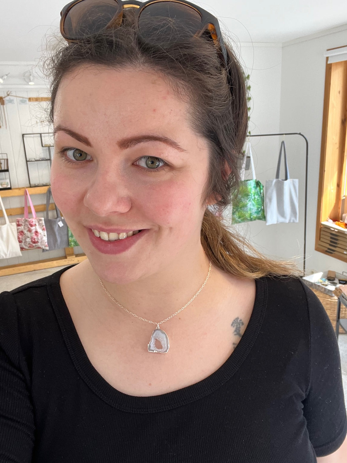 Agate stone slab necklace white