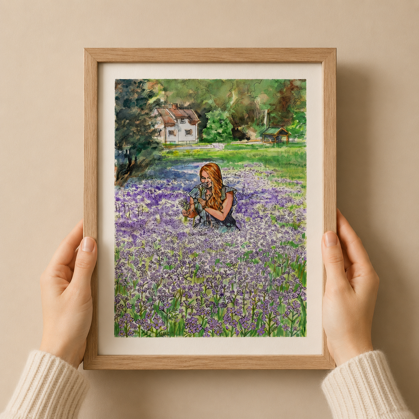A4 Poster Scenery Izabella picking cuckoo flowers in Flåm