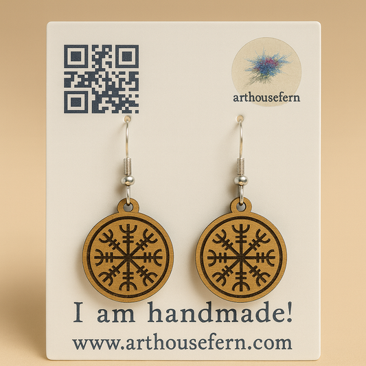 Aegishhjalmur 32x27mm wooden earrings  925 silver wires