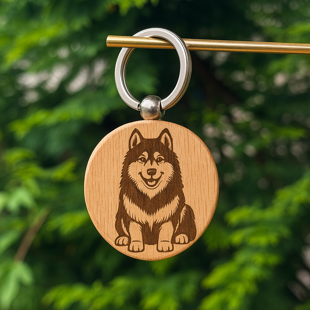 Custom dog breed wooden keychain 38x38mm