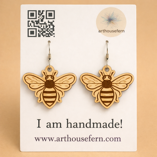 Bees 25x20 wooden earrings 925 silver wires