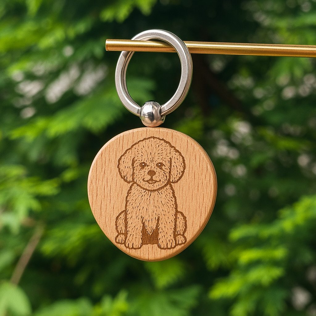 Custom dog breed wooden keychain 38x38mm