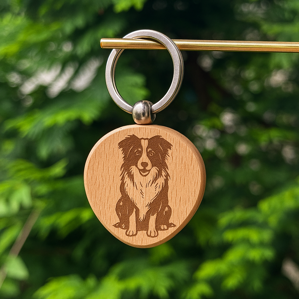 Custom dog breed wooden keychain 38x38mm