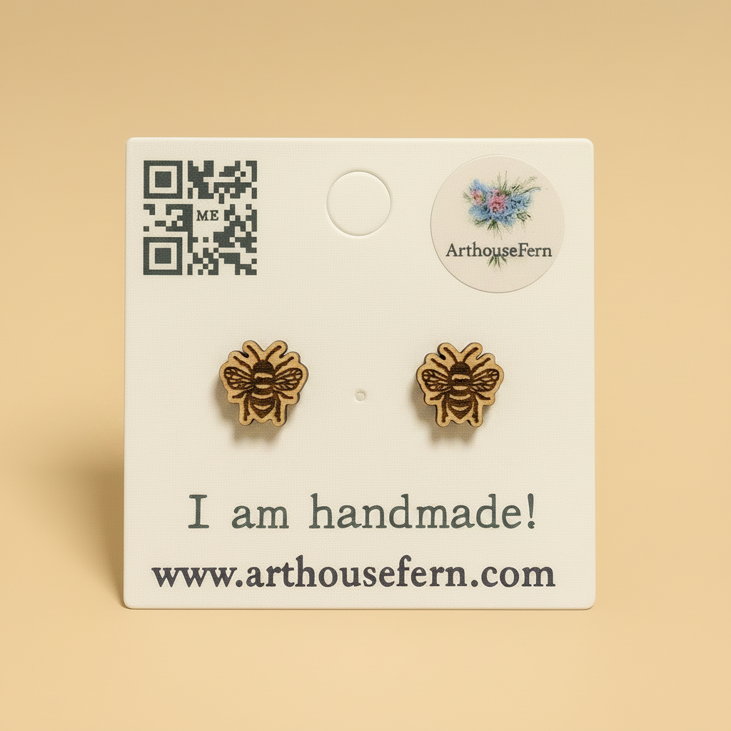 Bumble bees 13x12mm wooden studs 925 silver back