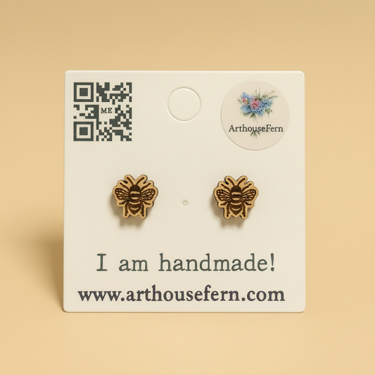 Bumble bees 13x12mm wooden studs 925 silver back