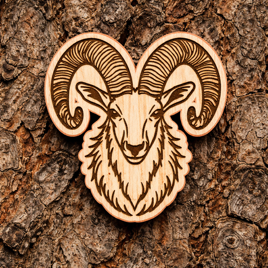 Goat with big horns 31x35mm pin