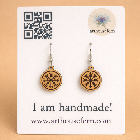 Aegishhjalmur 20x23mm wooden earrings  925 silver wires