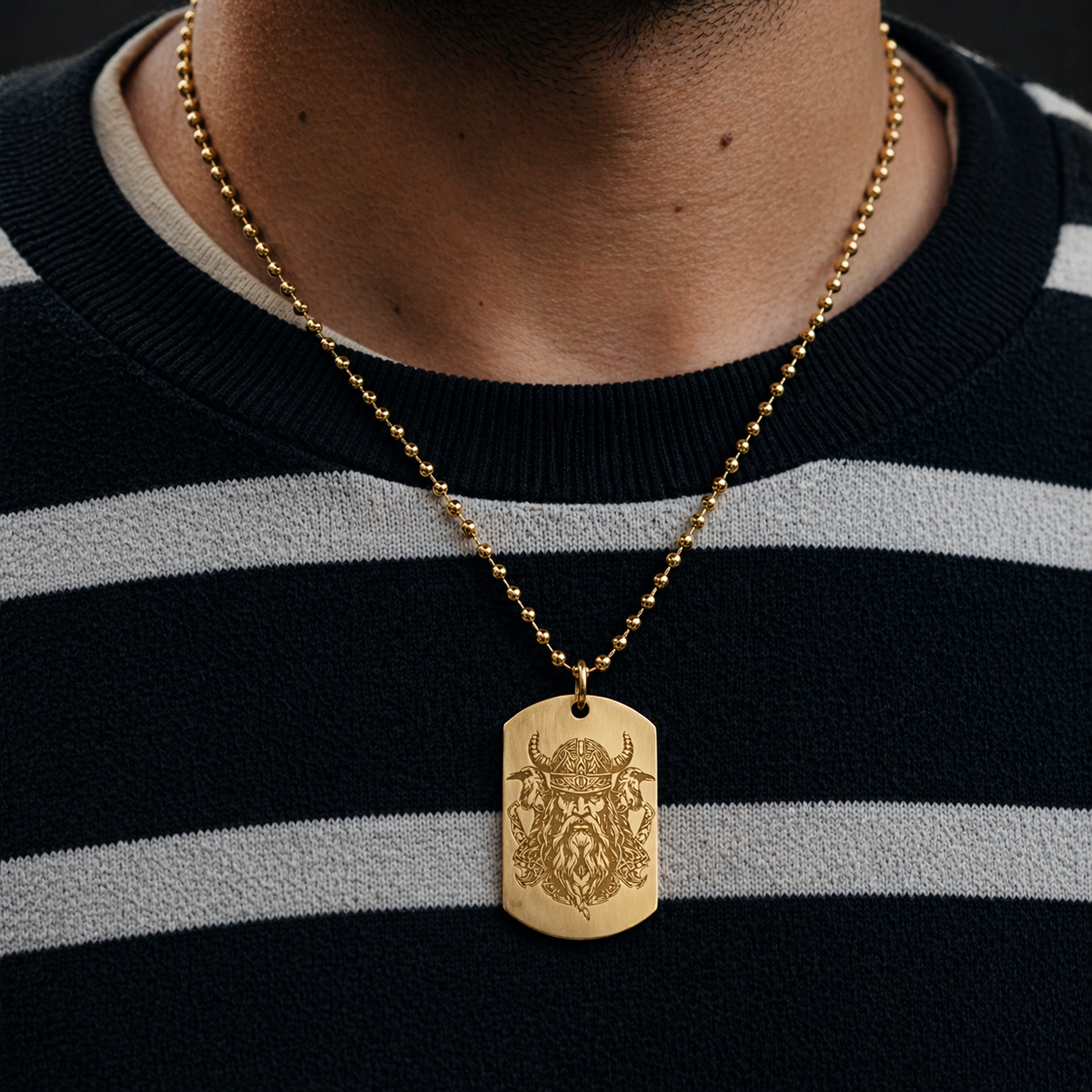 Odin with two ravens Huginn&Muninn soldier tag necklace - Stainless steel
