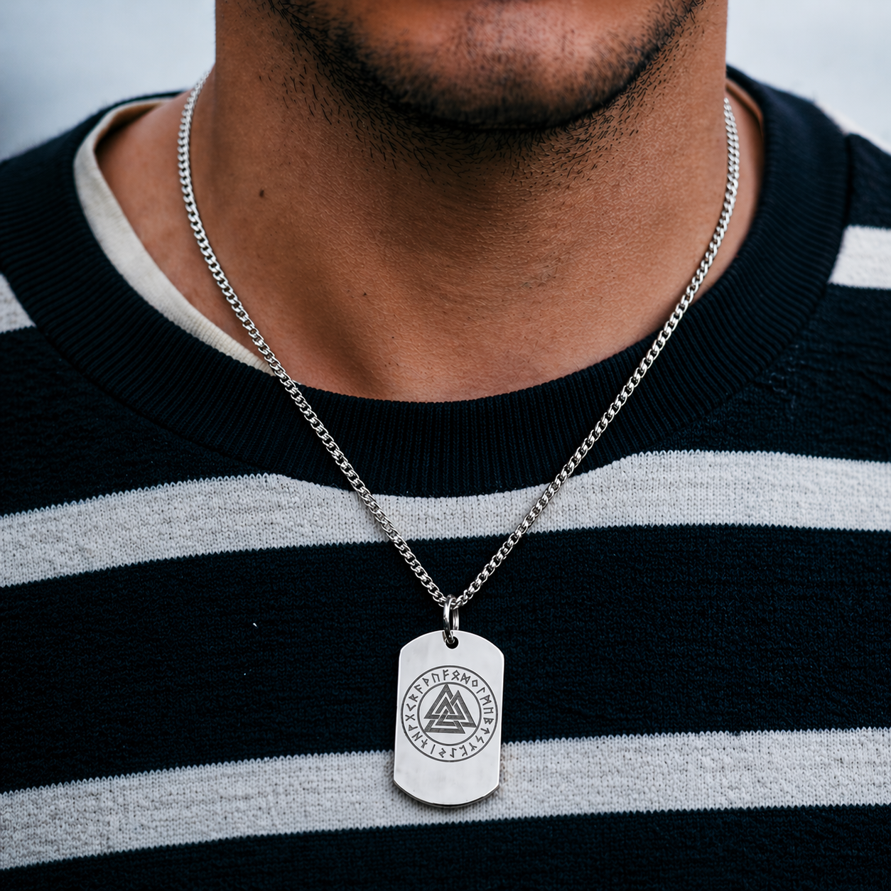 Valknut - slain warrior soldier tag necklace - Stainless steel