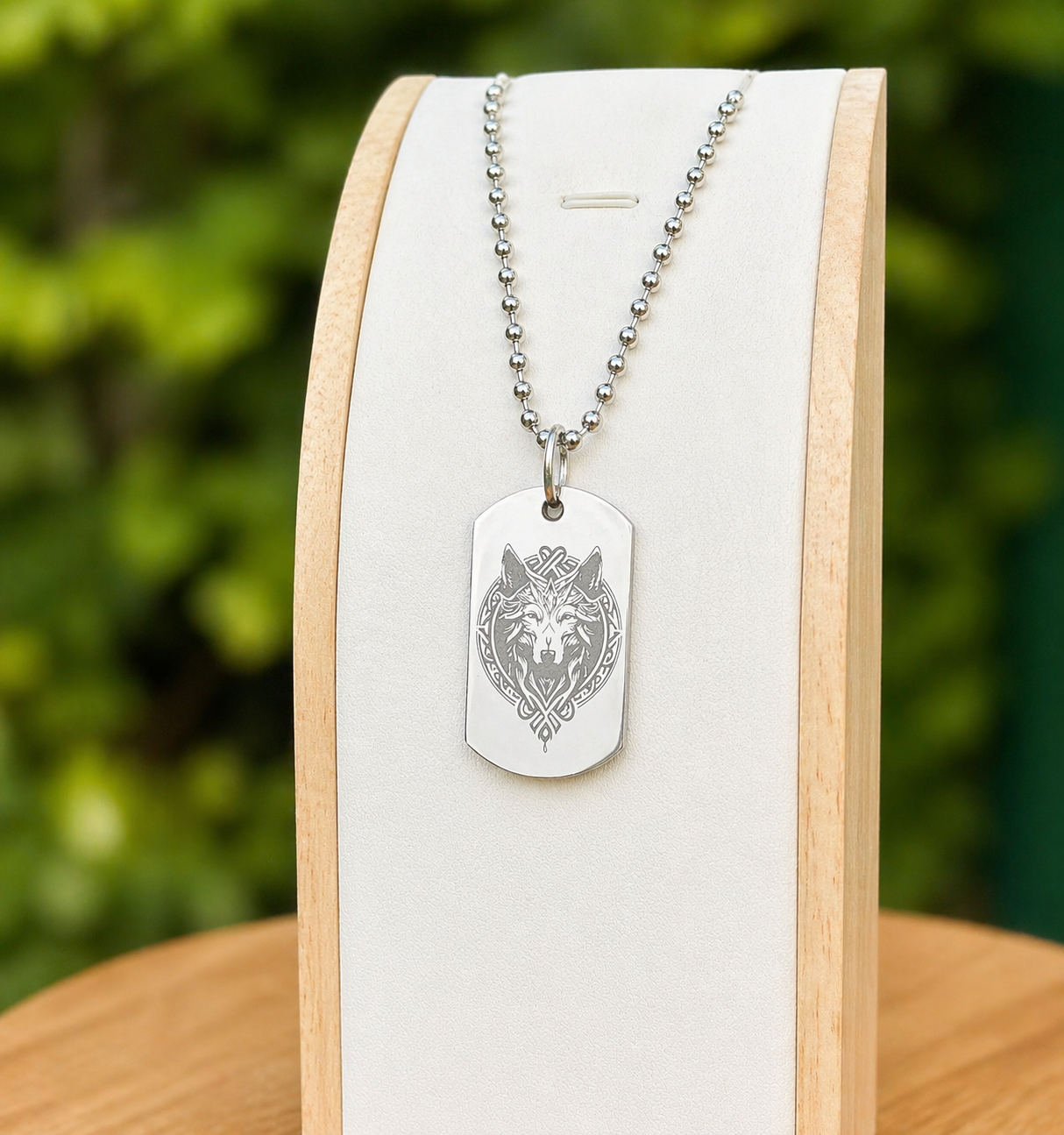 Wolfs head soldier tag Silver SS on 50cm Thick chain