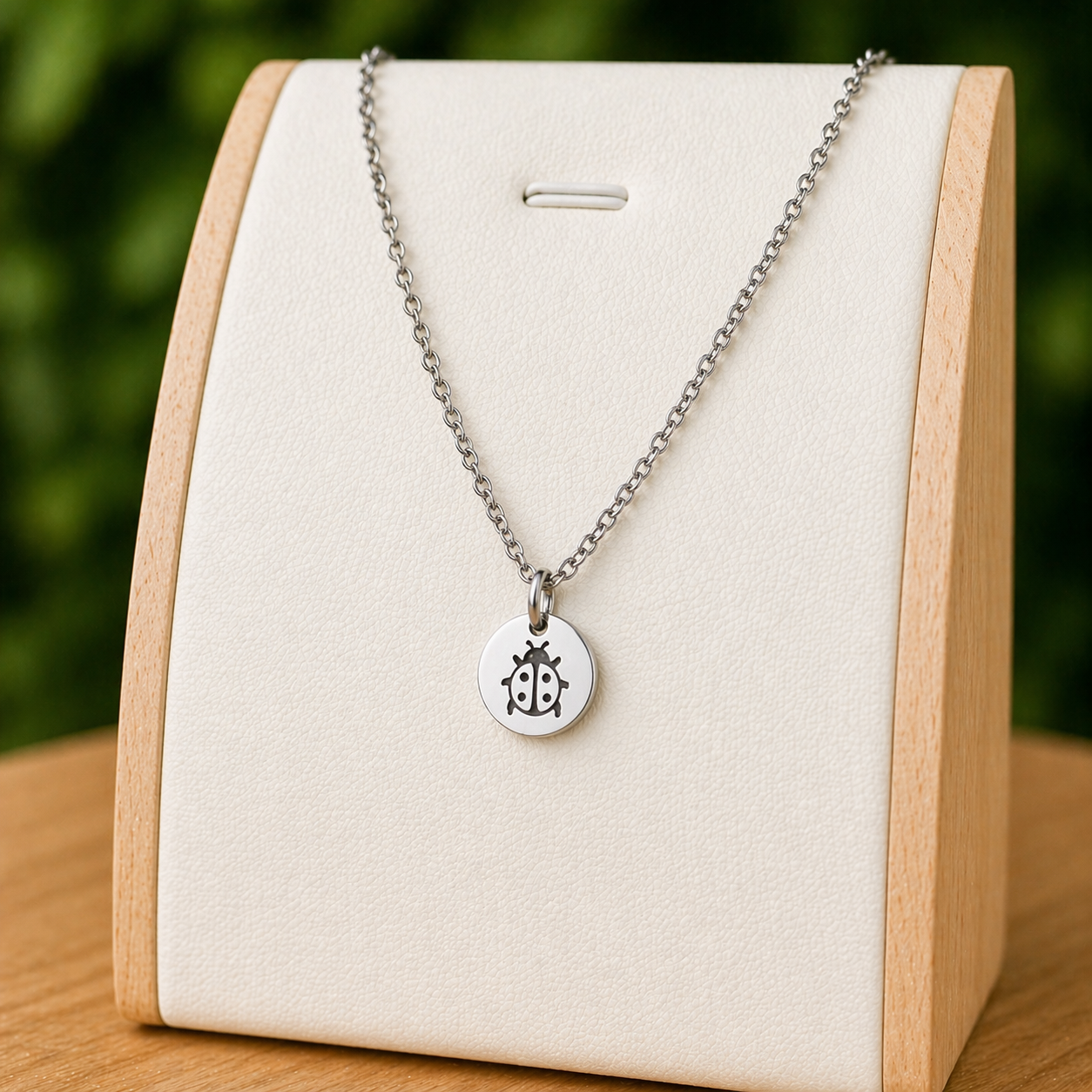 Mini lady bug 7mm necklace- Stainless steel