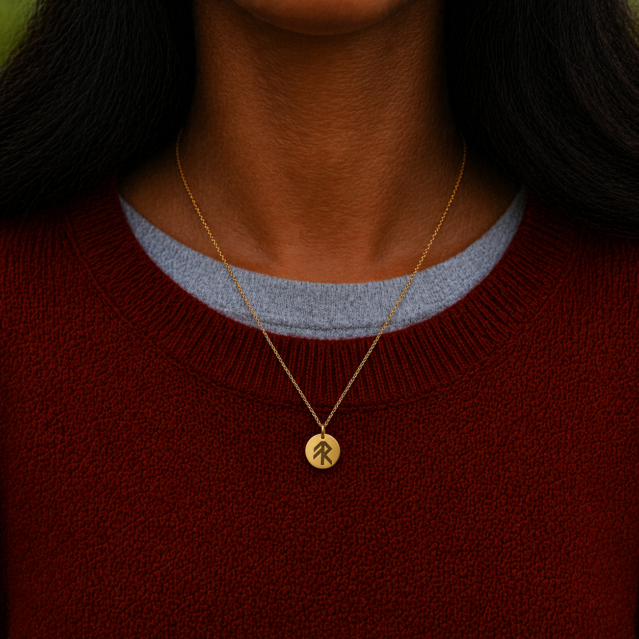 Single rune- Energy 14mm round on 45cm rope chain Stainless steel
