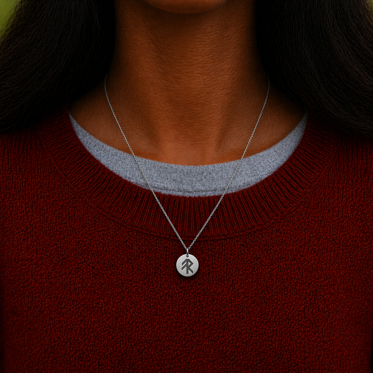 Single rune- Energy 14mm round on 45cm rope chain Stainless steel