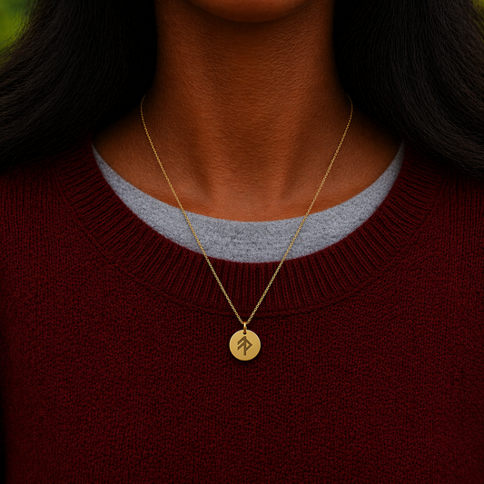 Single rune- Grace 14mm round on 45cm rope chain Stainless Steel