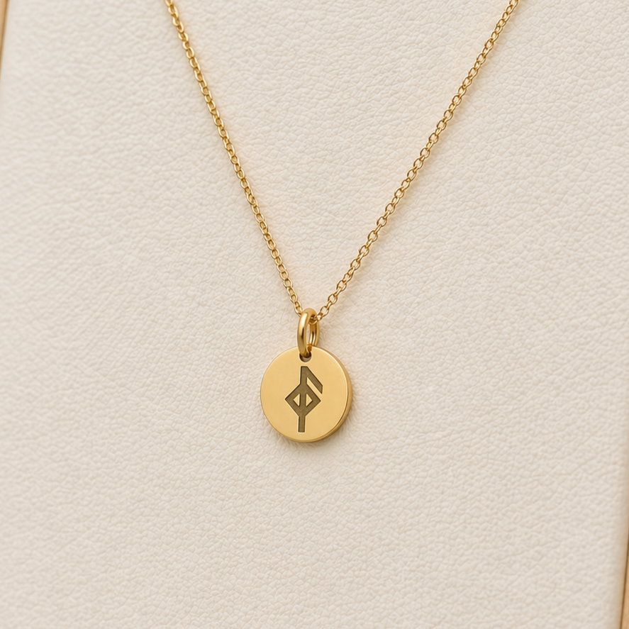 Single rune- Health 14mm round on 45cm rope chain Stainless steel