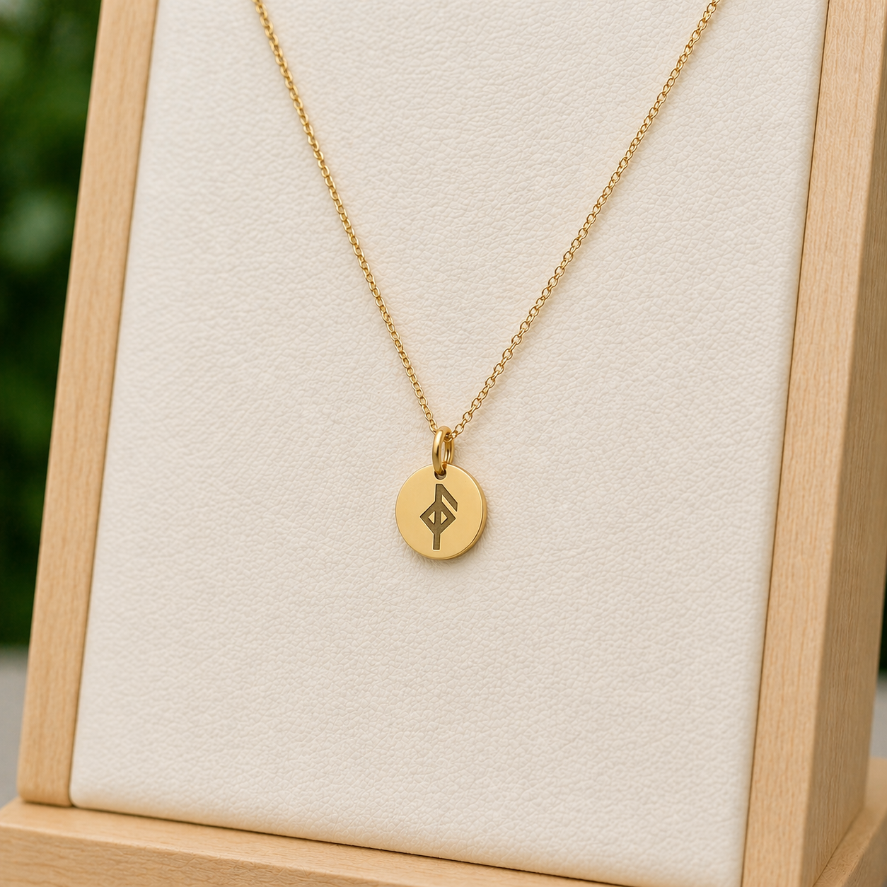 Single rune- Health 14mm round on 45cm rope chain Stainless steel
