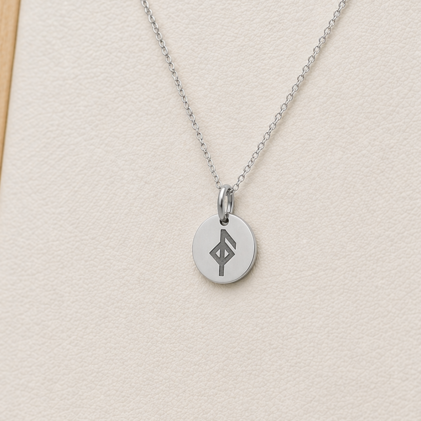 Single rune- Health 14mm round on 45cm rope chain Stainless steel