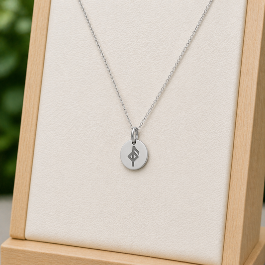Single rune- Health 14mm round on 45cm rope chain Stainless steel