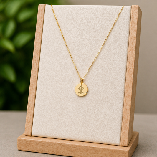Single rune- Courage 14mm round on 45cm rope chain Stainless steel