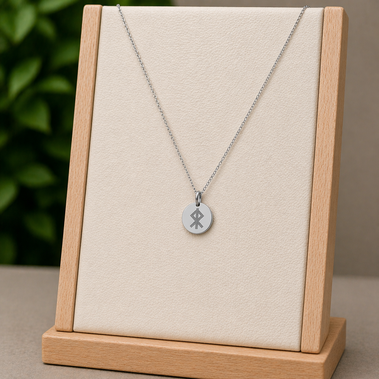 Single rune- Courage 14mm round on 45cm rope chain Stainless steel