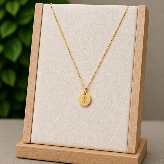 Single rune- Love 14mm round Gold SS on 45cm rope chain