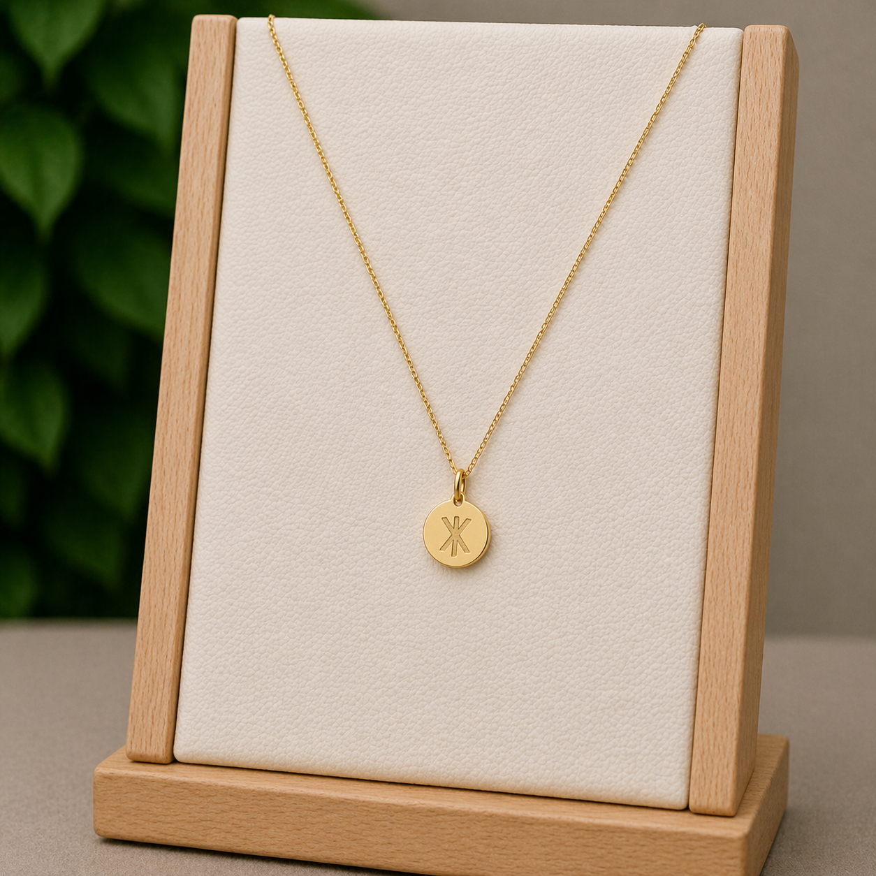 Single rune- Strength 14mm round on 45cm rope chain Stainless Steel