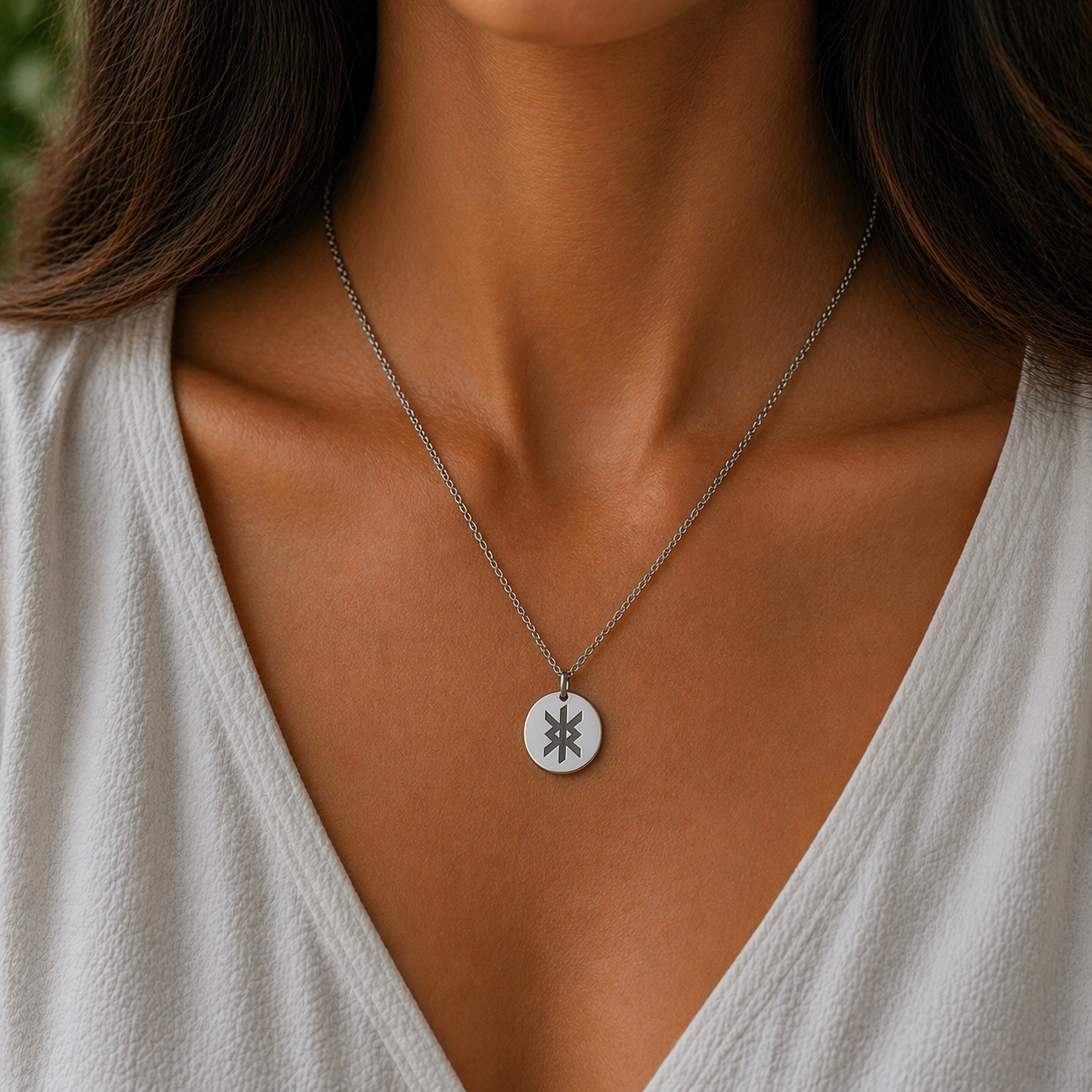 Single rune- Protection 14mm round on 45cm rope chain Stainless Steel