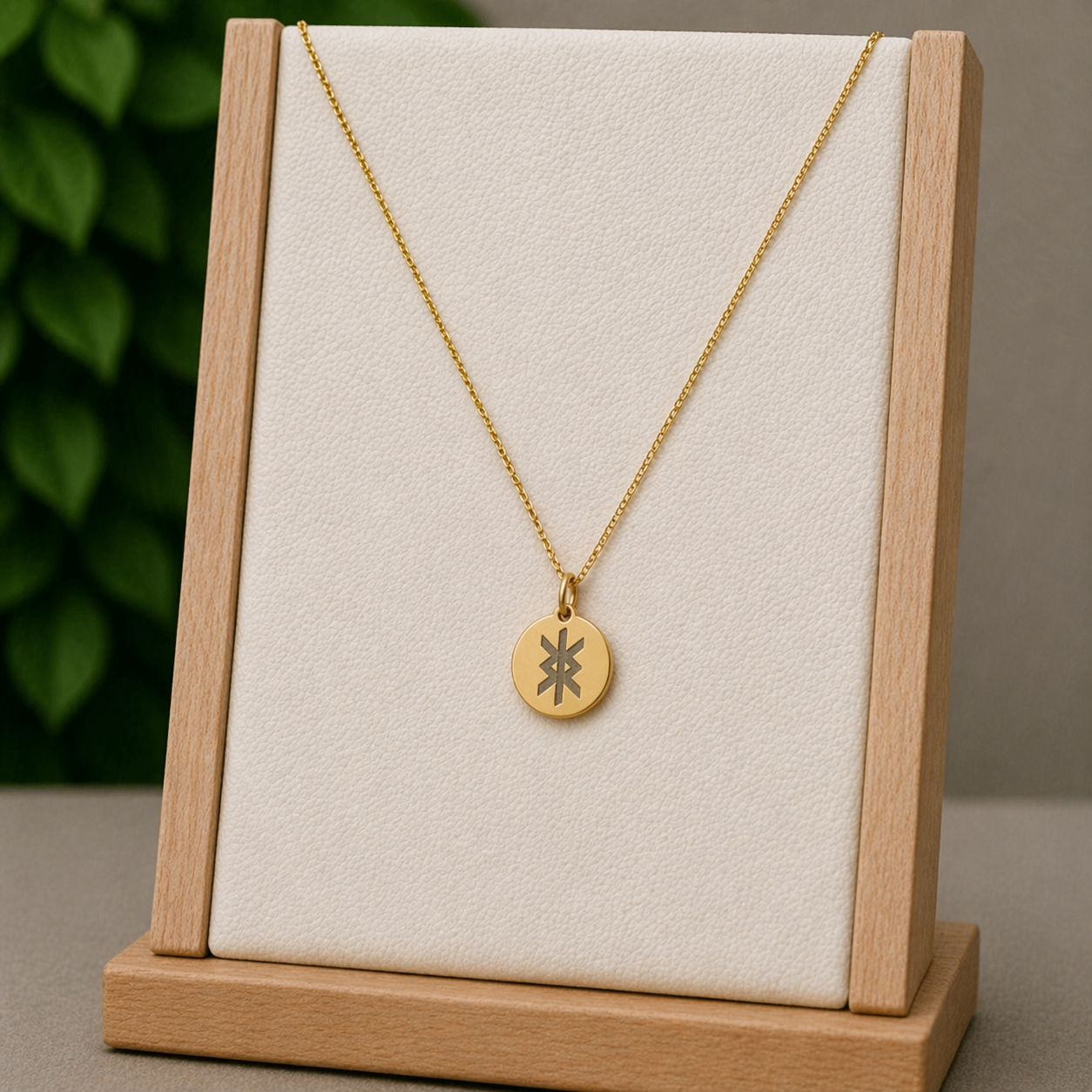 Single rune- Protection 14mm round on 45cm rope chain Stainless Steel