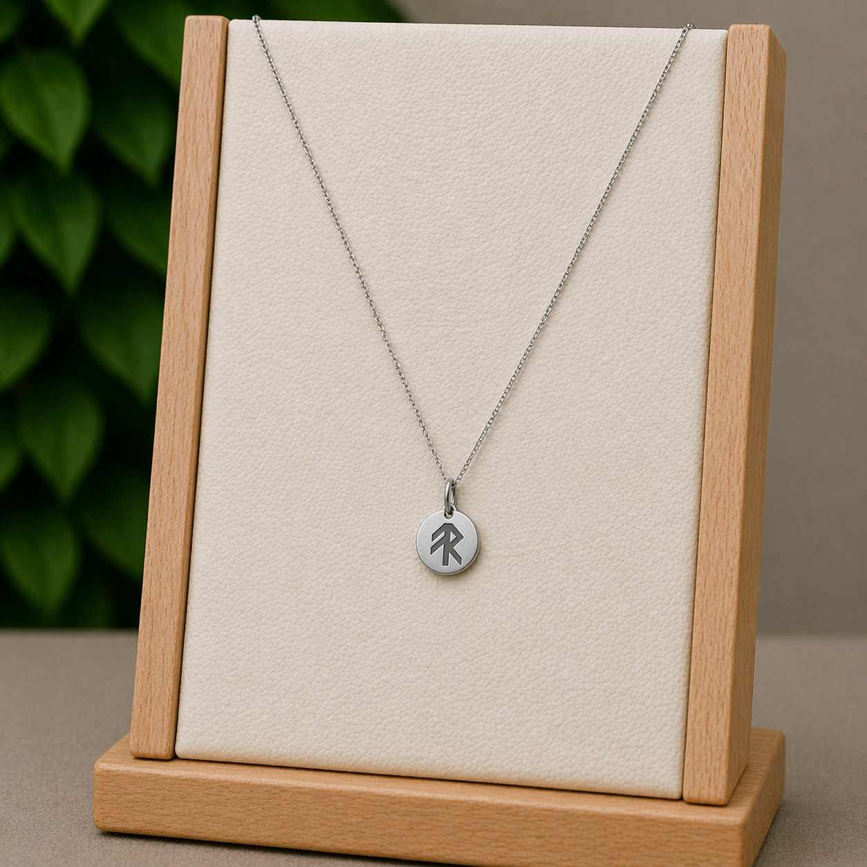 Single rune- Energy 14mm round on 45cm rope chain Stainless steel