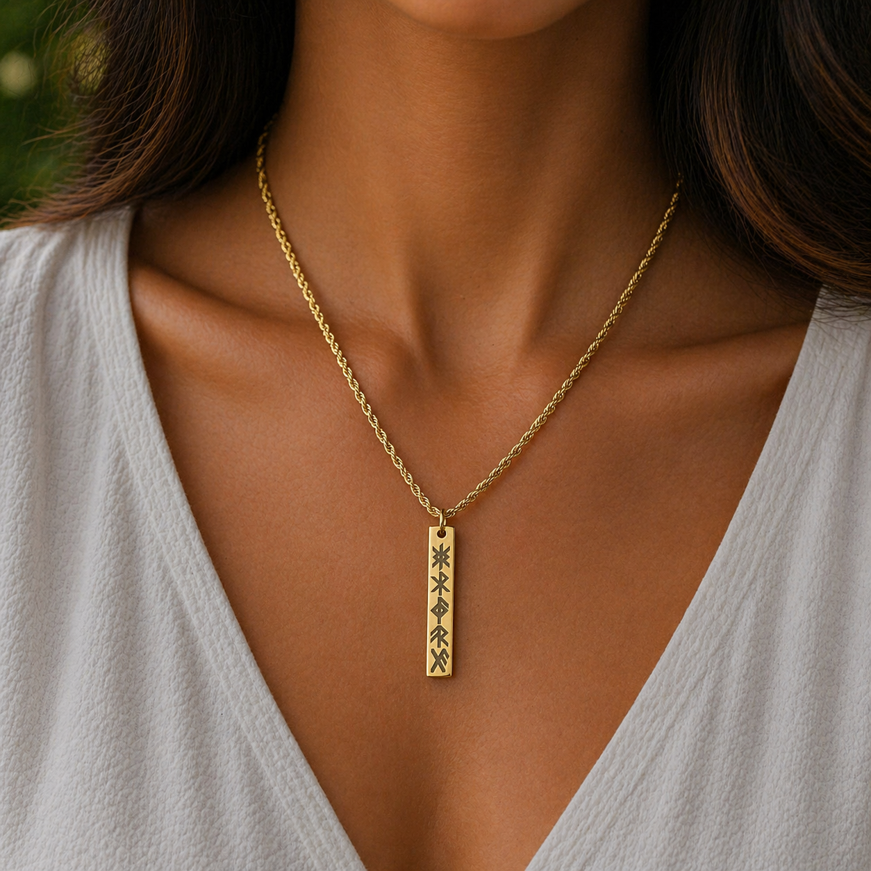 5 rune symbols on vertical bar necklace - Stainless steel