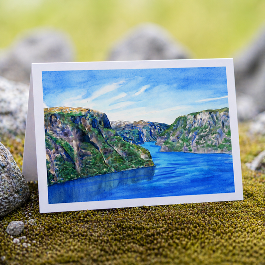 Scenery card- Nærøyfjord view of Aurland and Flåm from Stegastein viewpoint