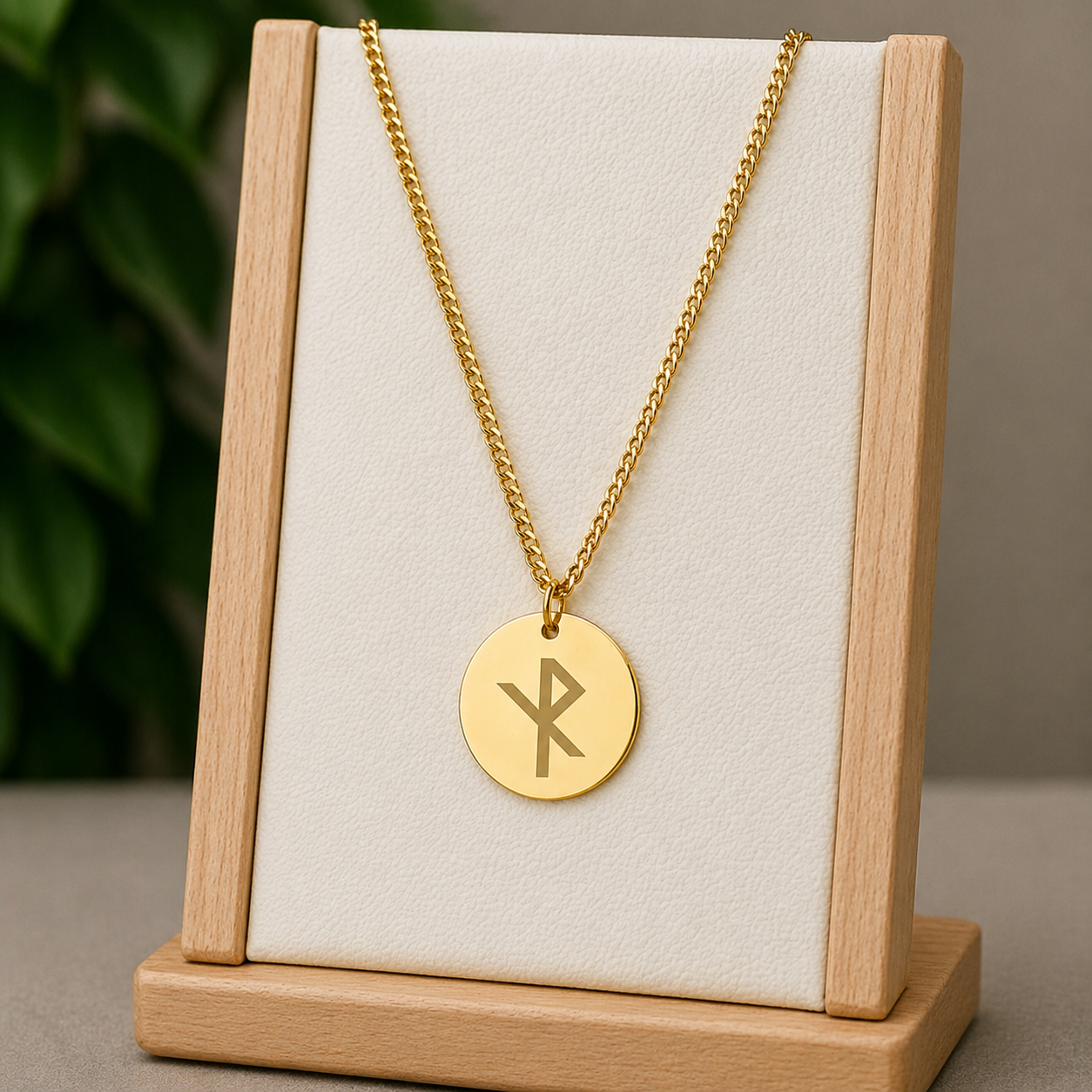 Single rune- Safe travels 25mm round on 50cm thick chain Stainless Steel