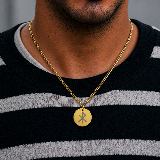 Single rune- Love 25mm round on 50cm thick chain Stainless steel