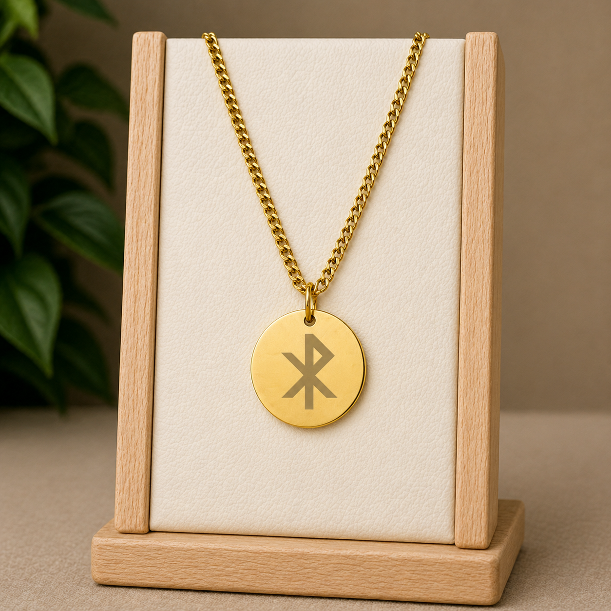 Single rune- Love 25mm round on 50cm thick chain Stainless steel
