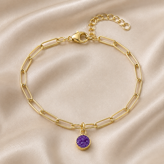 Agate druzy 10mm on Paper clip Gold Stainless Steel chain bracelet